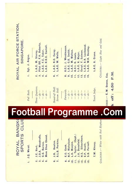 Royal Bangkok Sports Club v Royal Air Force RAF 1936