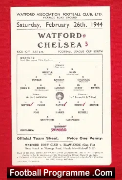 Watford v Chelsea 1944 – 1940s War Time Issue