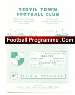 Yeovil Town v Barnet 1967 - football programme