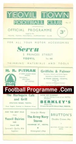 Yeovil Town v Merthyr Tydfil 1961 - football programme