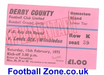 Derby County v Leeds United - Wimbledon 1975 FAC Ticket