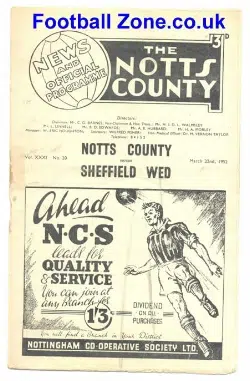 Notts County v Sheffield Wednesday 1952