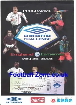 Cameroon v England 2002  - in Japan + Unused Ticket