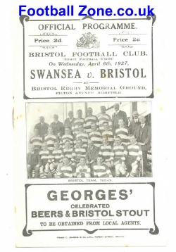Swansea Rugby v Bristol 1927 – Rare Antique Rugby Programme