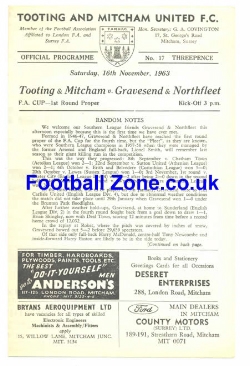 Tooting Mitcham United v Gravesend Northfleet 1963
