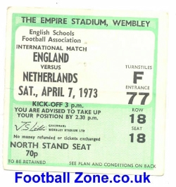 England v Holland 1973 – Schoolboys Football Ticket Stub