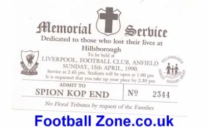 Liverpool Hillsborough Memorial Ticket 1990 Anfield