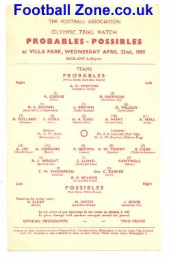 Probables v Possibles 1959 - Olympic Trials Match at Aston Villa