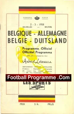 Belgium v Germany 1958 - football programme