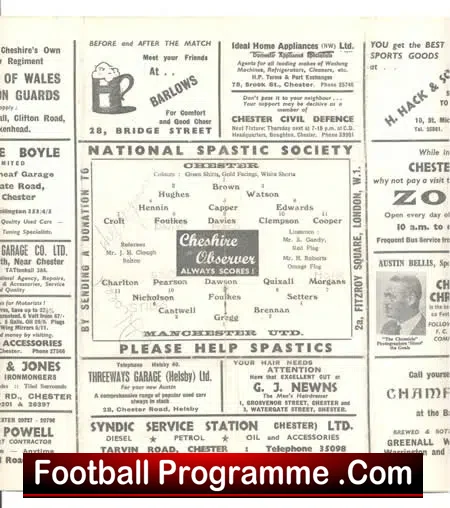 Chester v Man Utd 1961 – Signed Wilf McGuinness +