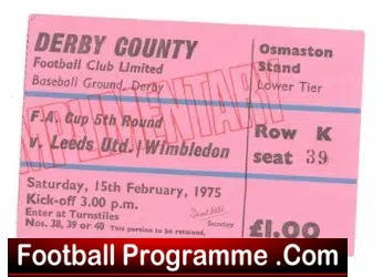 Derby County v Leeds United – Wimbledon 1975 FAC Ticket