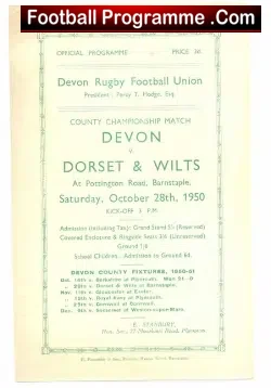 Devon Rugby v Dorset + Wiltshire 1950
