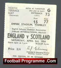 England v Scotland 1954 – Schools Football Ticket 1950’s