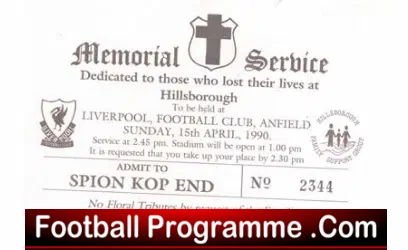 Liverpool Hillsborough Memorial Ticket 1990 Anfield
