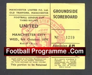 Manchester United v Manchester City 1974 – Ticket 2nd Division