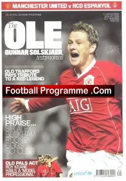 Ole Gunnar Solskjaer Testimonial Benefit Manchester United 2008 - football programme