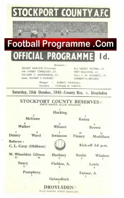 Stockport County v Droylsden 1948 – Reserves Game