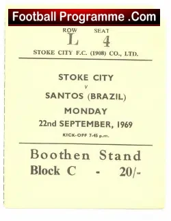 Stoke City v Santos 1969 – Football Ticket – Brazil – Pele