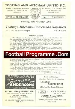 Tooting Mitcham United v Gravesend Northfleet 1963