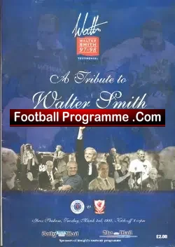 Walter Smith Testimonial Benefit Match Glasgow Rangers 1998 - football programme