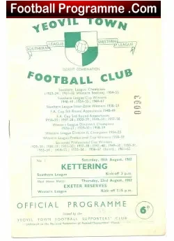 Yeovil Town v Kettering 1962 - football programme