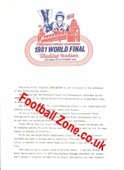 Ivan Mauger World Final 1981 Information Sheet