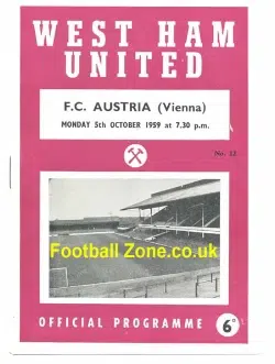 West Ham United v Austria – Vienna 1959