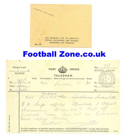 Letter + Telegram From English FA to W Moore request to play