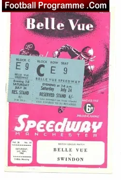 Belle Vue Speedway v Swindon 1965 + Full Ticket