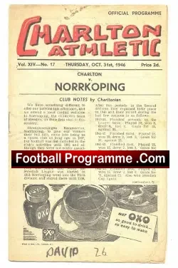 Charlton Athletic v Norrkoping 1946 – Sweden