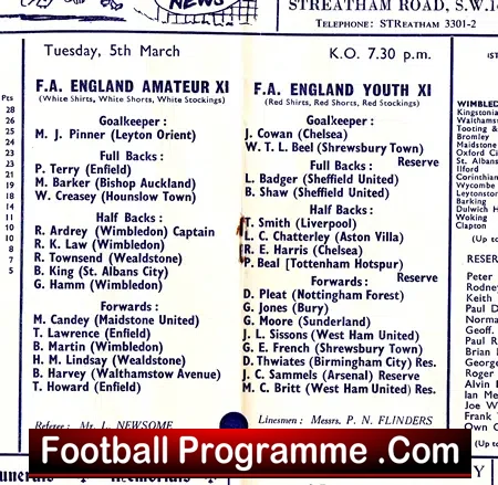 FA Amateur v FA Professional Youth 1963 – at Wimbledon