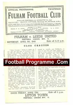Fulham v Leeds United 1949 - football programme