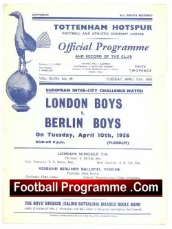 London Boys v Berlin Germany Boys 1956 – at Tottenham