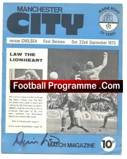 Manchester City v Chelsea 1973 - Autographed by Denis Law - football programme