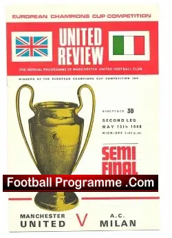 Manchester United v AC Milan 1969 European Cup Semi Final Signed - football programme