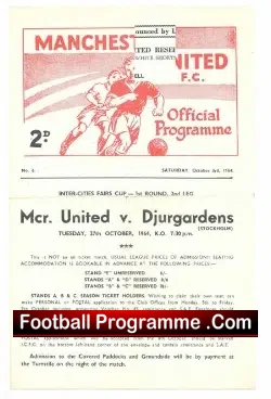 Manchester United v Burnley 1964 - Reserves Game - football programme