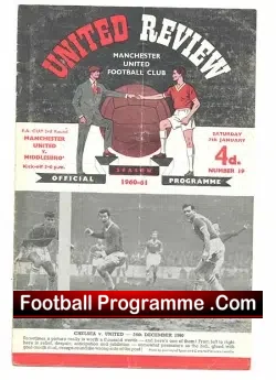 Manchester United v Middlesbrough 1961 - FA Cup - football programme