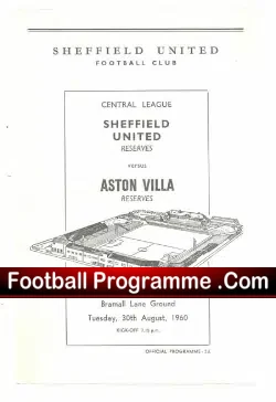 Sheffield United v Aston Villa 1960 – Reserves Match