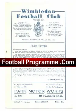 Tooting Mitcham United v Walton Hersham 1960 – Senior Cup Final