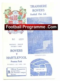 Tranmere Rovers v Hartlepool United 1969