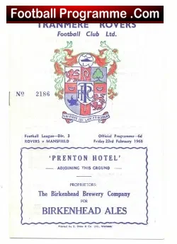 Tranmere Rovers v Mansfield Town 1968 - football programme