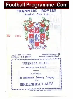 Tranmere Rovers v Orient 1968