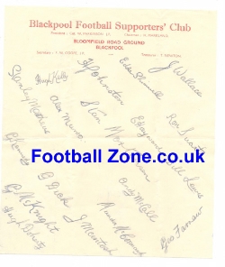 Blackpool Autographs Signed on Official Headed Paper 1947