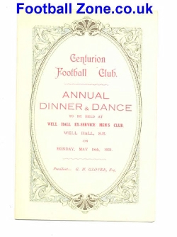 Centurion Football Club Dinner Dance Menu 1931