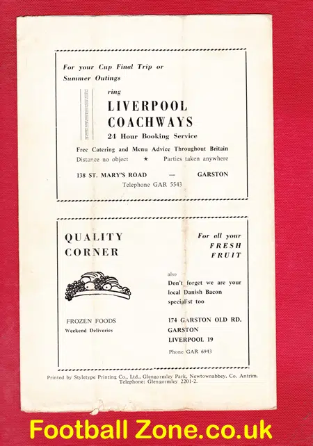 Billy Liddell All Stars Benefit Match Bankfield HS Garstang 1966