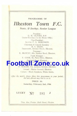 Ilkeston Town v Brinsley 1946