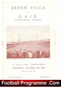 Aston Villa v GAIS Gothenburg 1958 – Sweden