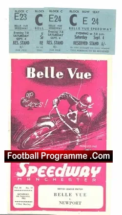 Belle Vue Speedway v Newport 1965 + Two Tickets