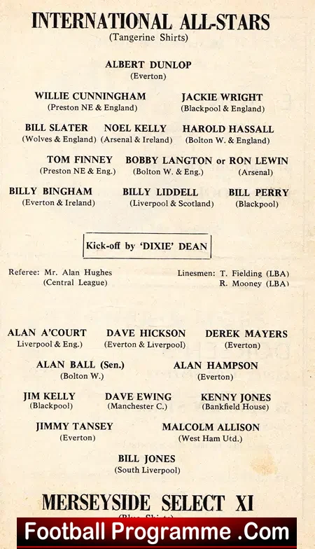 Billy Liddell All Stars Benefit Match Bankfield HS Garstang 1966