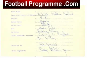 Chelsea Paddy Mulligan Signed Biographical Summary Form - football memorabilia